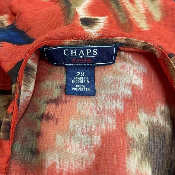 Chaps Denim Women's Top Size 2X Burnt Orange Blue Multicolor 2 Piece Ruffles - Picture 5 of 8